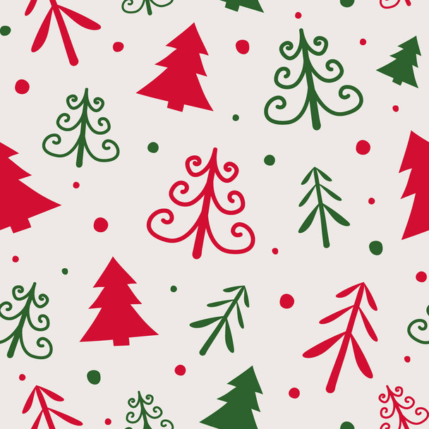 Christmas seamless pattern with hand drawn trees. Wrapping paper. Vector - Vector, imagen