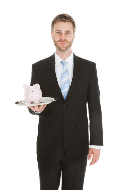 Businessman With Piggybank - Zdjęcie, obraz