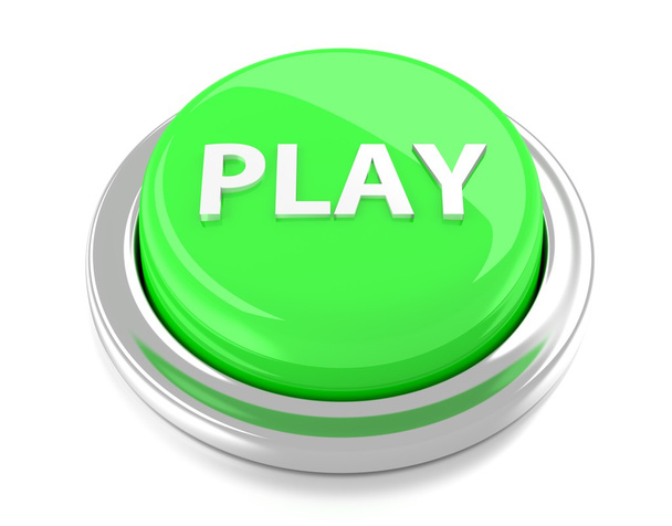 PLAY on green push button. 3d illustration. Isolated background. - Photo, Image