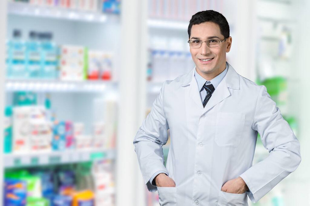 Pharmacy concept, Professional Confident Pharmacist Wearing Lab Coat - Foto, immagini