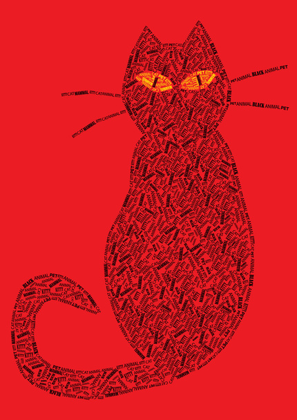 Силует чорного кота зі слів
 - Вектор, зображення