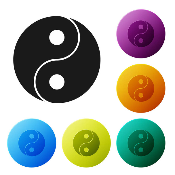 Black Yin Yang symbol of harmony and balance icon isolated on white background. Set icons in color circle buttons. Vector - Vector, imagen