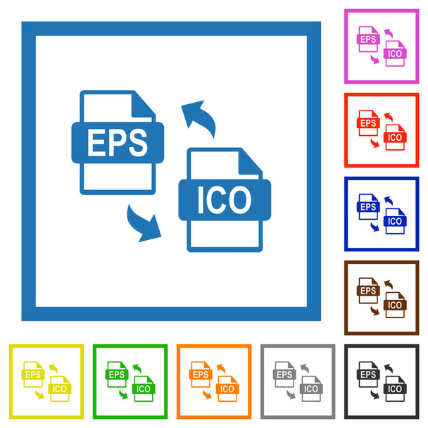 Conversión de archivos ICO EPS iconos de color plano en marcos cuadrados sobre fondo blanco - Vector, imagen