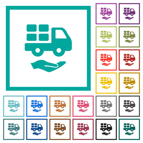 Servicios de mensajería iconos de color plano sólido con marcos de cuadrante sobre fondo blanco - Vector, imagen