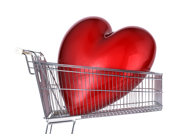 Supermarket trolley with  red heart - Photo, Image