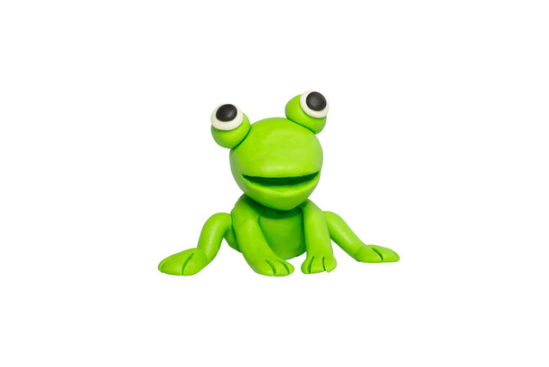 Statues like cute animals for children. Molding from plasticine. Cartoon characters, Frog isolated on white background with clipping path. - Photo, Image