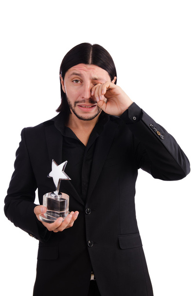 Empresario con premio estrella aislado en blanco - Foto, Imagen