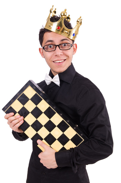 Vicces sakkozó elszigetelt fehér - Fotó, kép
