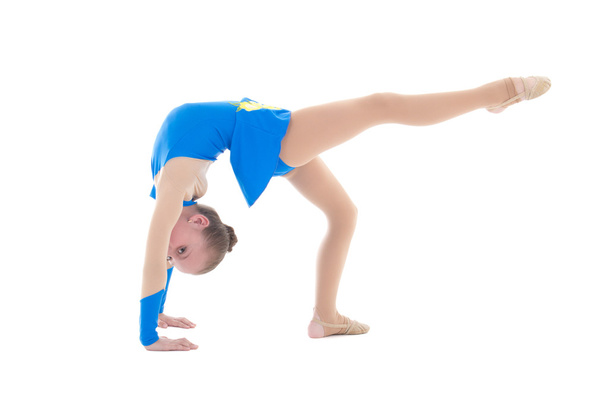 krásná holčička dělá gymnastiku izolovaných na bílém - Fotografie, Obrázek