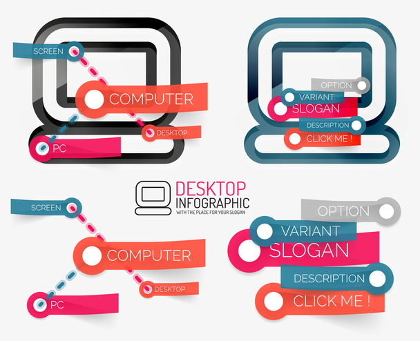 Vector desktop pc infographics and keyword cloud - ベクター画像