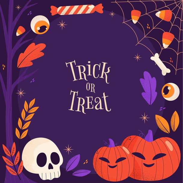hand drawn trick treat halloween frame design vector illustration - Vector, Image
