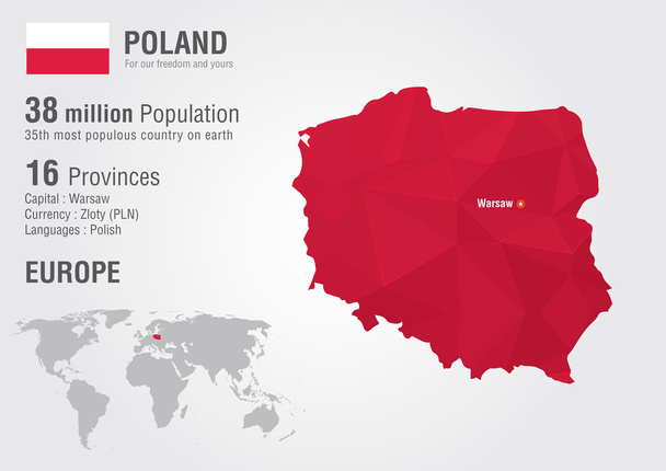 Polen-Weltkarte mit einer Pixelstruktur aus Diamanten. - Vektor, Bild