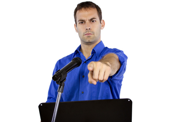 Businessman on podium making speech - Photo, image