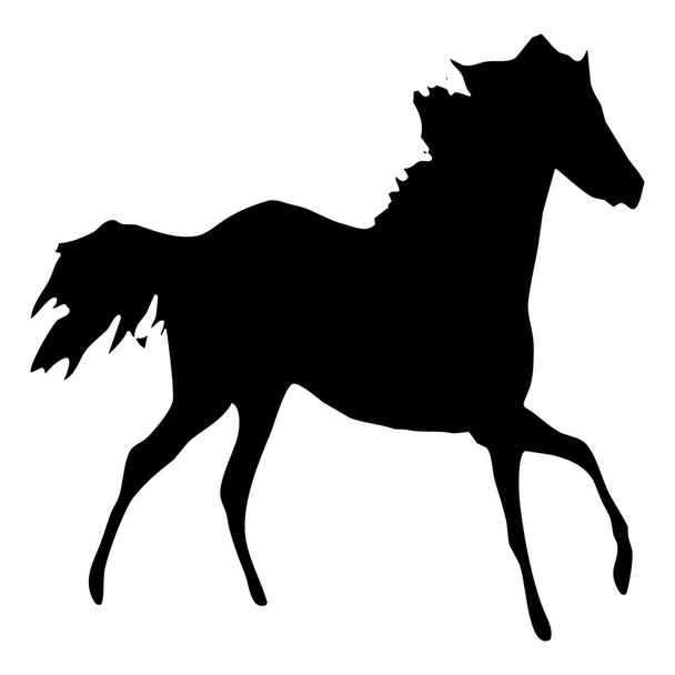 Illustrazione animale vettoriale. Silhouette nera di un cavallo su sfondo bianco.  - Vettoriali, immagini