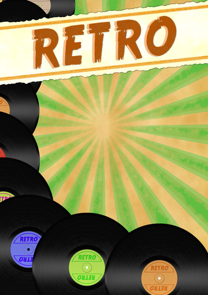 Retro stilisierter Flayer mit bunten Vinyls - Foto, Bild