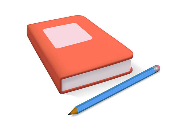 白い背景に描かれた現実的な本と鉛筆は - ベクター画像