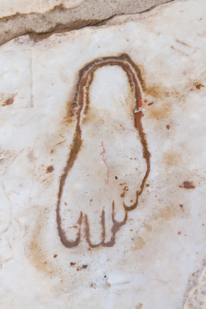 Empreinte au sol sur le marbre pour la publicité du bordel à Ephèse
, - Photo, image