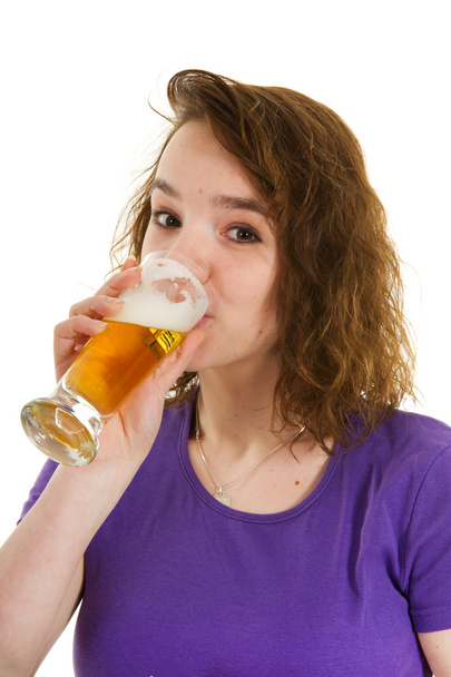 Young girl is drinking beer - Fotoğraf, Görsel