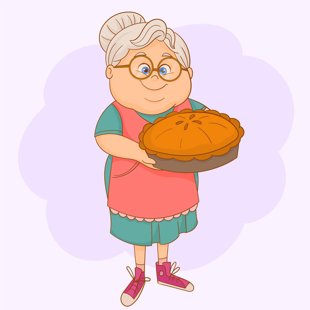 Γιαγιά με φρεσκοψημένο ψωμί - Διάνυσμα, εικόνα