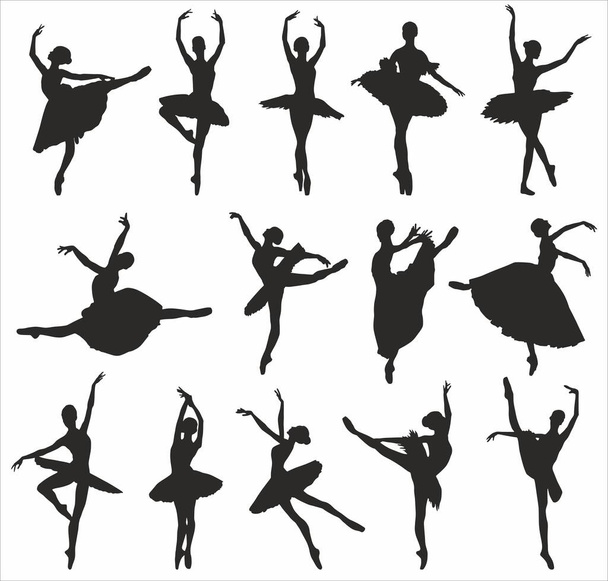 Vector silhouettes of ballerinas. Shadows of people, contours of dancing women. - Vector, Image