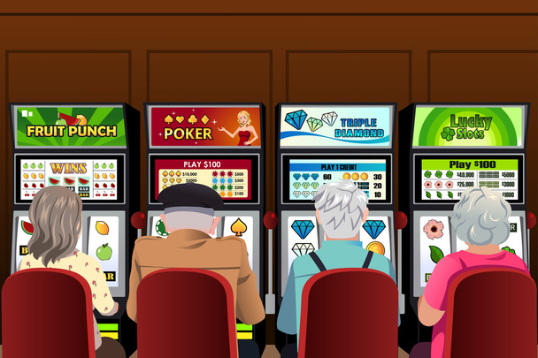 Літні люди грають в ігрові автомати в казино
 - Вектор, зображення