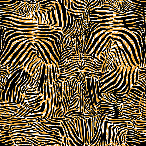 Textura de piel de tigre de bengala, patrón de rayas anaranjadas. Piel de mamíferos. Piel animal print. - Vector, Imagen