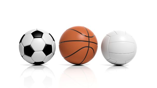piłki do siatkówki, koszykówki i piłki nożnej na białym tle  - Zdjęcie, obraz