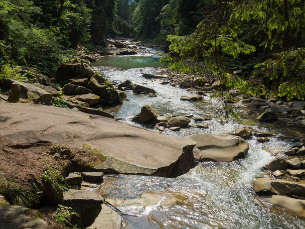小さな川は、野生の石の谷をすばやく生き生きと流れる - 写真・画像