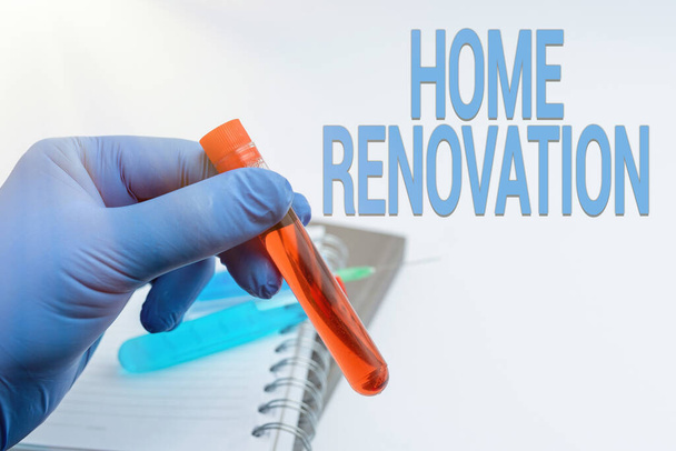 Handwriting text Home Renovation. Concept meaning process of renovating or making additions to one s is home Writing Important Medical Notes Laboratory Testing Of New Virus Medicine - Photo, Image