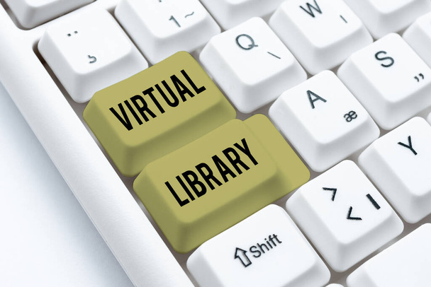 Teksti näyttää inspiraatiota Virtual Library. Internet Concept kokoelma resursseja saatavilla tietokonejärjestelmissä Online Dokumentaatio Ideat, lataamalla tärkeitä tiedostoja Internetiin - Valokuva, kuva
