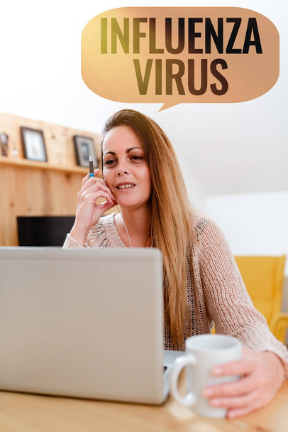 Textschild mit Influenza-Virus. Unternehmensübersicht einer durch ein Grippevirus verursachten Infektionskrankheit Social Media Influencer Creating Online Presence, Video Blog Ideas - Foto, Bild