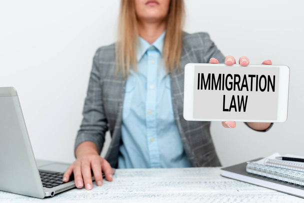 Handwriting text Immigration Law. Conceptual photo national statutes and legal precedents governing immigration Architect Interviewing Client, Reporther Gathering Important Informations - Fotoğraf, Görsel