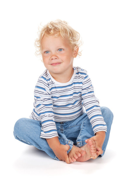 Белые кудрявые волосы и голубые глаза ребенка
 - Фото, изображение