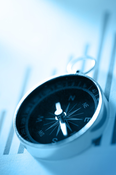 Kaavio, jossa on kompassi sinisellä väriaineella
 - Valokuva, kuva