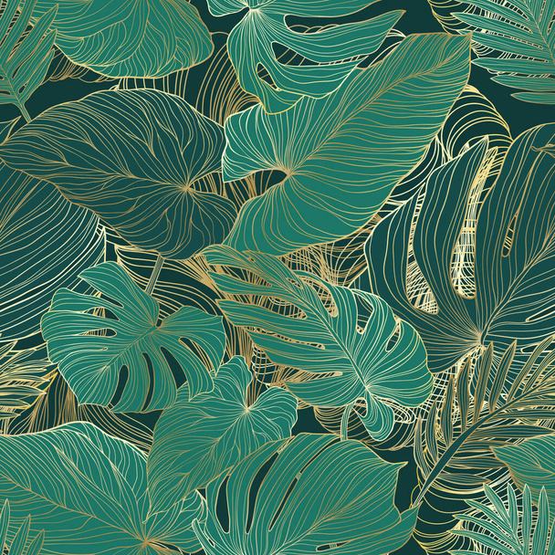 Muster mit tropischen Blättern. Vektorhand gezeichnet. - Vektor, Bild