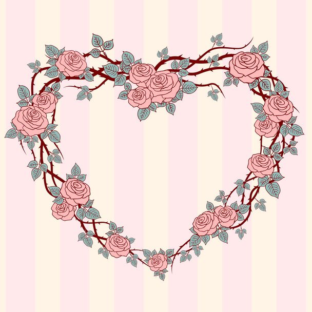 Heart frame with wild roses - Vector, Imagen