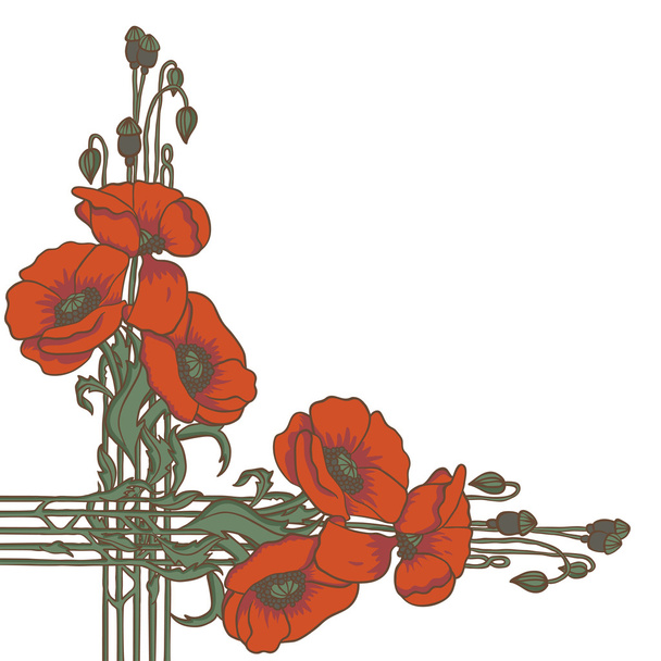 Art-nouveau style frame with poppies - Vector, afbeelding