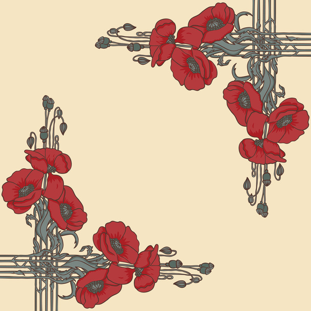 Art-nouveau style frame with poppies - Διάνυσμα, εικόνα