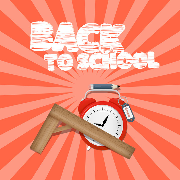 Vector Volver a la escuela Ilustración retro con reloj despertador y regla
 - Vector, imagen