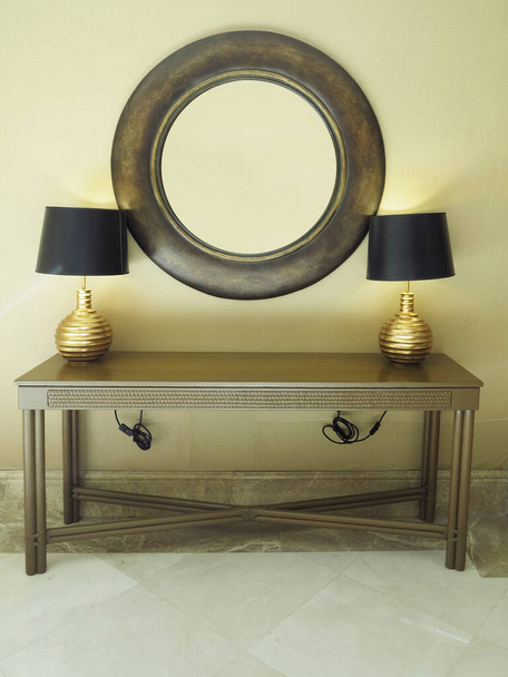 Table for dressing, makeup and hairstyles with mirror in an modern interior.  - Photo, Image
