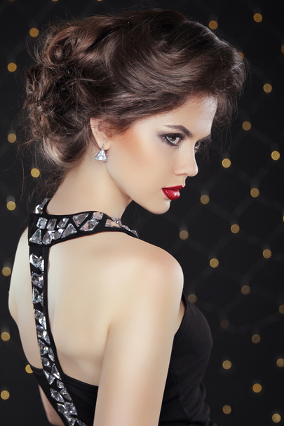 Elegant brunette woman lady with makeup and hairstyle. Fashion g - Photo, image