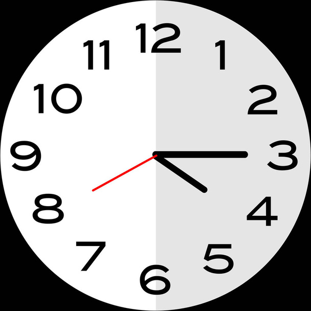 Varttia yli neljä tai viisitoista minuuttia yli neljä analoginen kello. Kuvake suunnittelu käyttää kuva tasainen muotoilu - Vektori, kuva