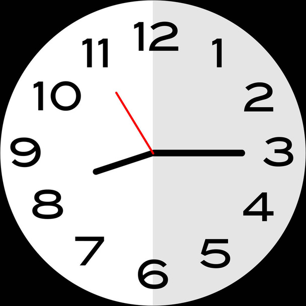 Pasadas las 8: 00 o las 8: 15 minutos, reloj analógico. Icono de diseño uso ilustración diseño plano - Vector, imagen