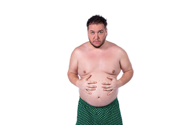 Homem gordo engraçado, dieta e estilo de vida saudável. - Foto, Imagem