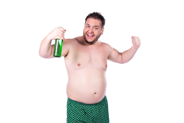 Funny fat man, football fan. White background. - Photo, Image