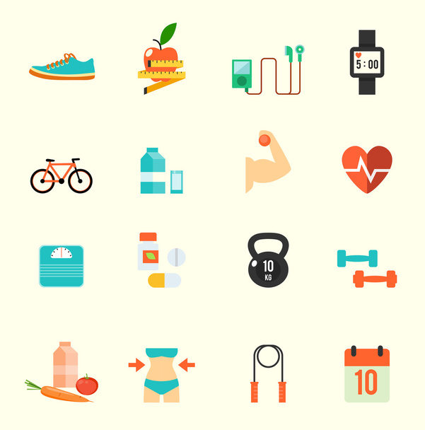 Fitness- und Gesundheitssymbole mit weißem Hintergrund - Vektor, Bild