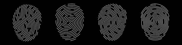 指紋だ。黒の背景に指紋スキャナー。様々な形の指紋のセット。ストックベクトルEPS 10 - ベクター画像