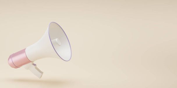 Pink megaphone loudspeaker isolate on beige background. magaphone. 3d render illustration. - Fotografie, Obrázek