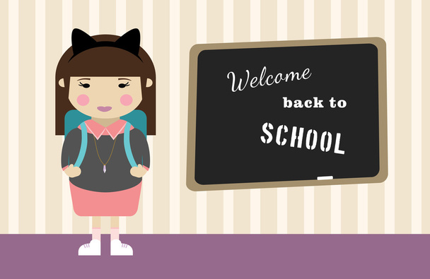 Cartoon school girl vector background. Back to school illustration.  - Vettoriali, immagini