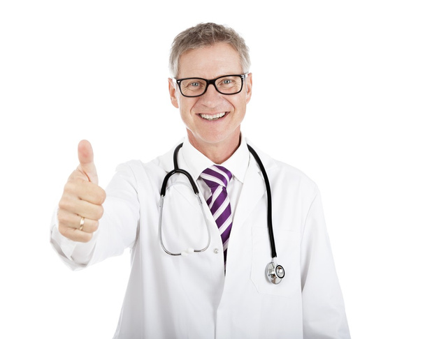 Médecin souriant montrant pouce levé main
 - Photo, image